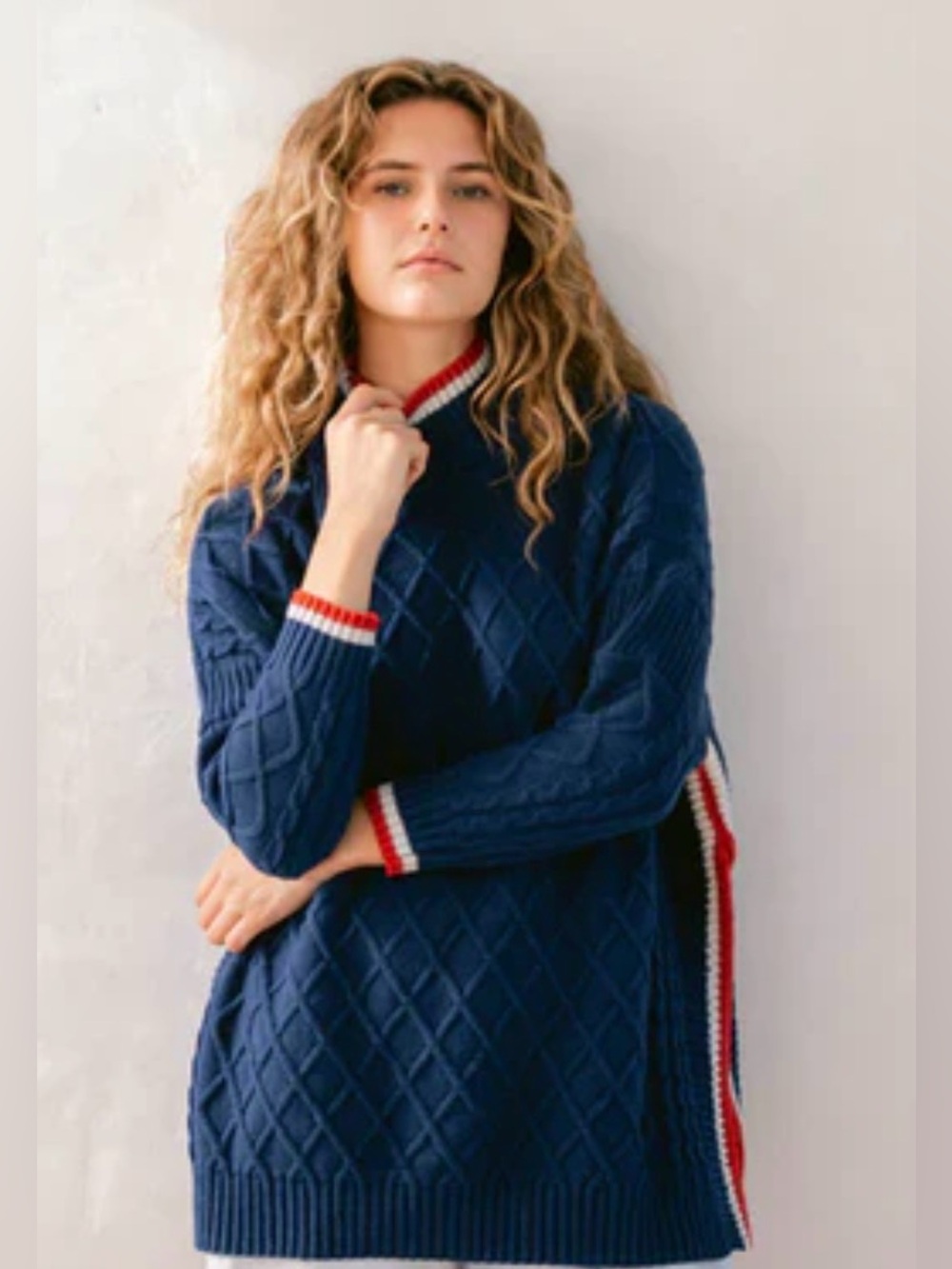 Mersea new with tags sailor lattice pattern knit sweater. Mock neck stripes